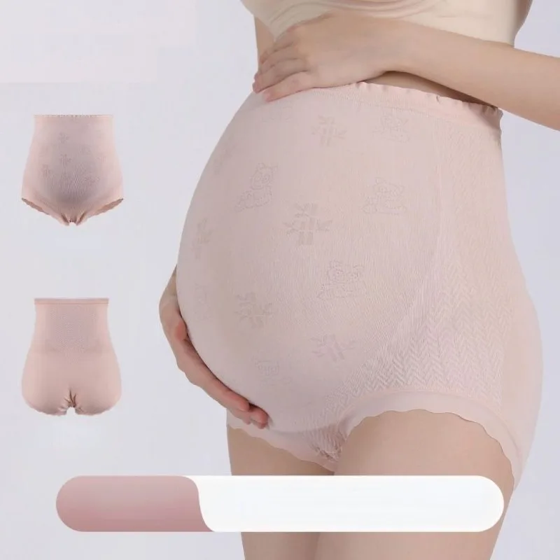 High Waisted Pregnant Women's Underwear Cotton Antibacterial Properties Breathable Briefs Large Size Mothers Solid Color Shorts