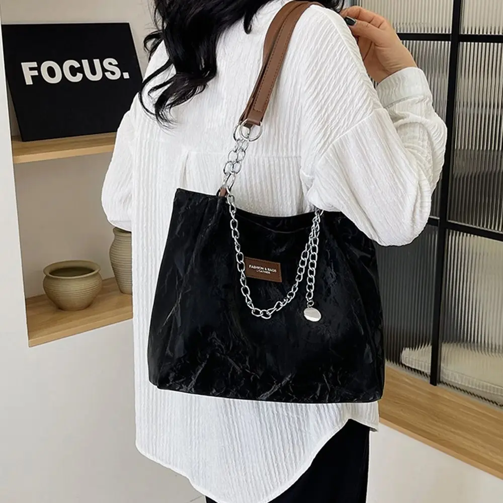 Large Capacity Women\'s Summer Chain Bag New Handbag PU Commuting Tote Bags Shopping Bag Reusable Shoulder Bags