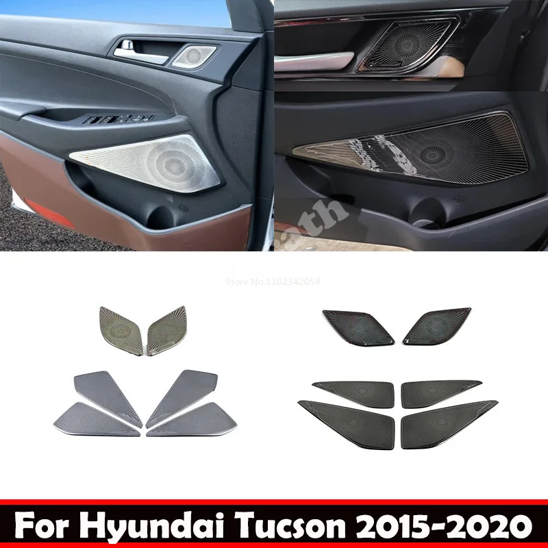 For Hyundai Tucson 2015-2019 steel Black Silver Car Interior Door Speaker Audio Horn Cover Trim Frame Sticker Accessories
