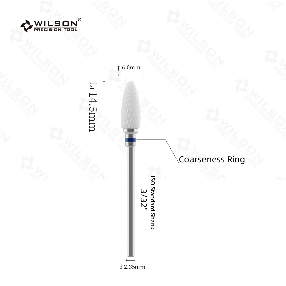 WILSON Bullet Shape - 6.0mm - Cross Cut - White Zirconia Ceramic Dental Lab Burrs - WILSON PRECISION TOOL