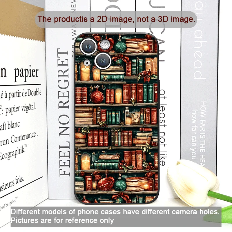 เคสโทรศัพท์ลายหนังสือตกแต่งคริสต์มาสสำหรับ iPhone 16 12 11 14 13 15 Pro Max Mini X XS XR SE2 7 8 Plus แบบนิ่ม