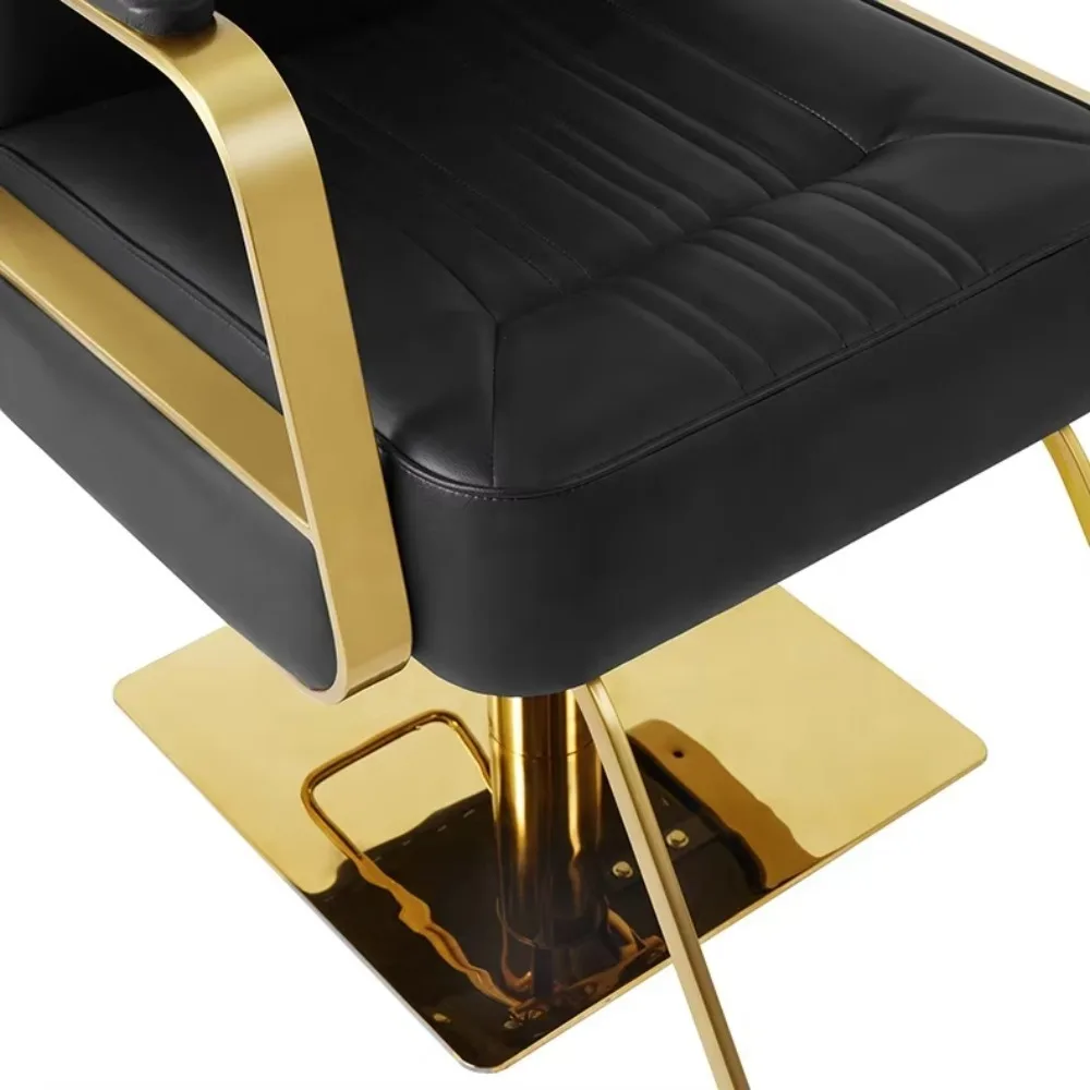 High Density Sponge Cushion Black Gold Hair Cutting Chair Metal Texture Hair Cutting Chair Salon Furniture