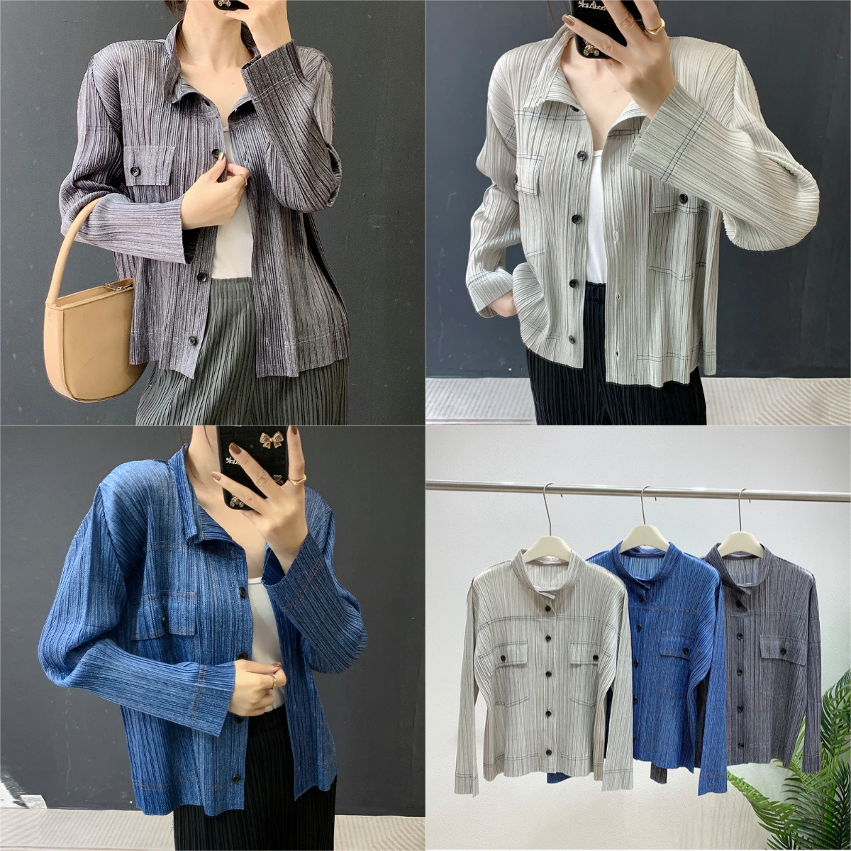 

Miyake Folds 2025 Winter New Printed Denim Jacket Women Design Sense Niche Loose Hundred Retro Splicing Row Button Tops