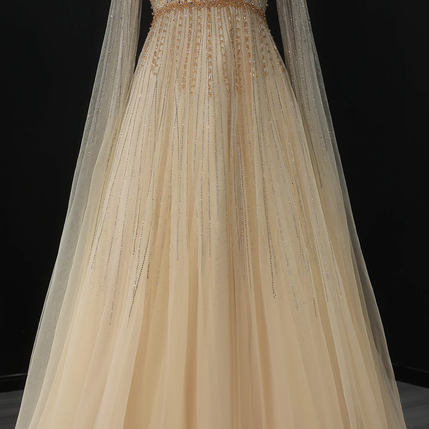 Sharon Said Luxuriöse Dubai Perlen-Kristall-Tüll-Abendkleider Elegante Cape-Ärmel Formelle Ballkleider SS054 Maßanfertigung – Detail 24