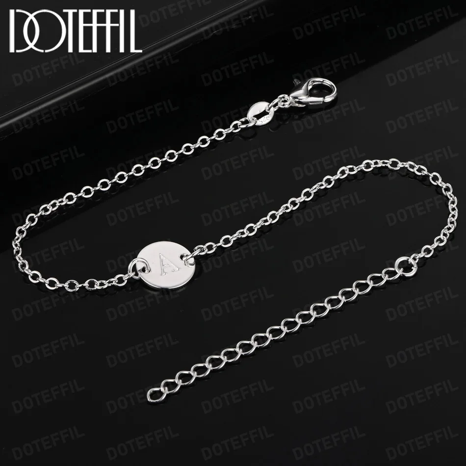 DOTEFFIL 26 English Alphabet Tag Chain Bracelet 925 Sterling Silver For Women Wedding Engagement Party Fashion Jewelry