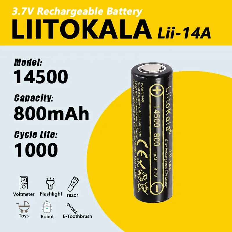 1-40pcs LiitoKala 14500 Bateria de íon-lítio 3.7V 800mAh recarregável 1000 vezes para lanterna LED brinquedos calculadora