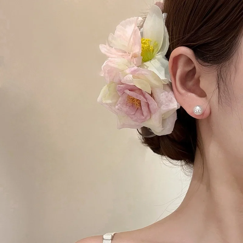

Pure Desire Style Pink Rose Flower Hair Clip for Women Side Clip Headband Beach Photography Hair Accessory Duckbill Clip