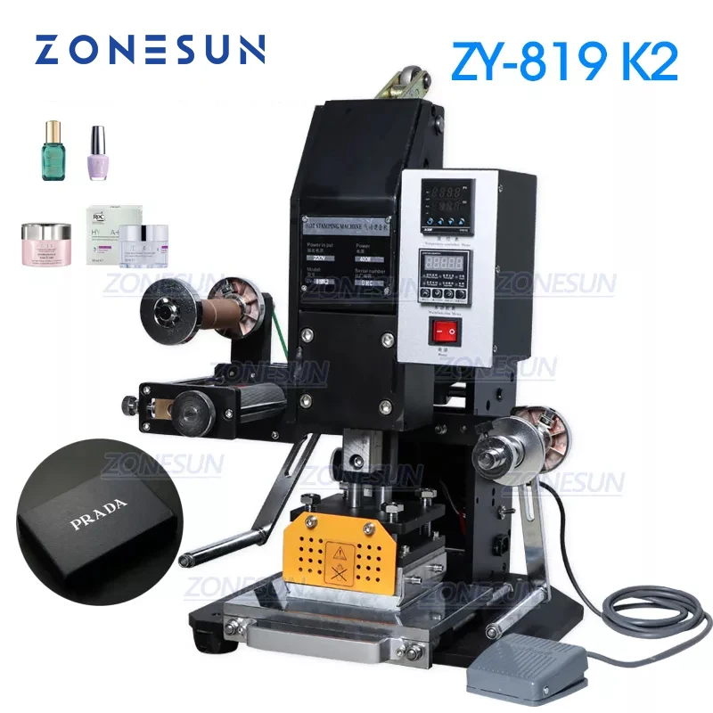 ZONESUN ZY-819K2 Pneumatic Hot Foil Stamping Machine Semi-Automatic Heat Press Printing Embosser Machine Custom Logo 110V/220V