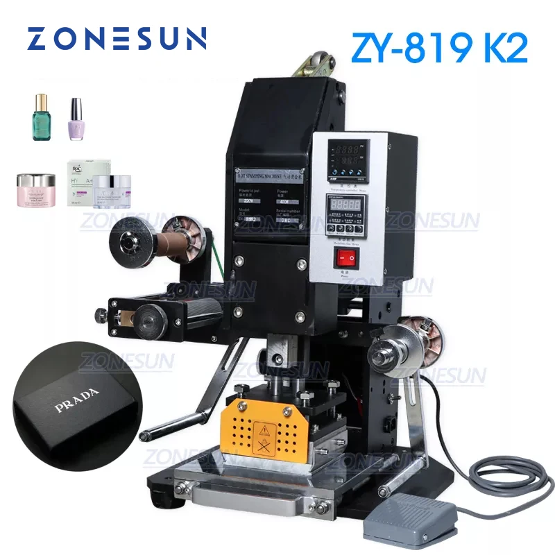 

ZONESUN ZY-819K2 Pneumatic Hot Foil Stamping Machine Semi-Automatic Heat Press Printing Embosser Machine Custom Logo 110V/220V