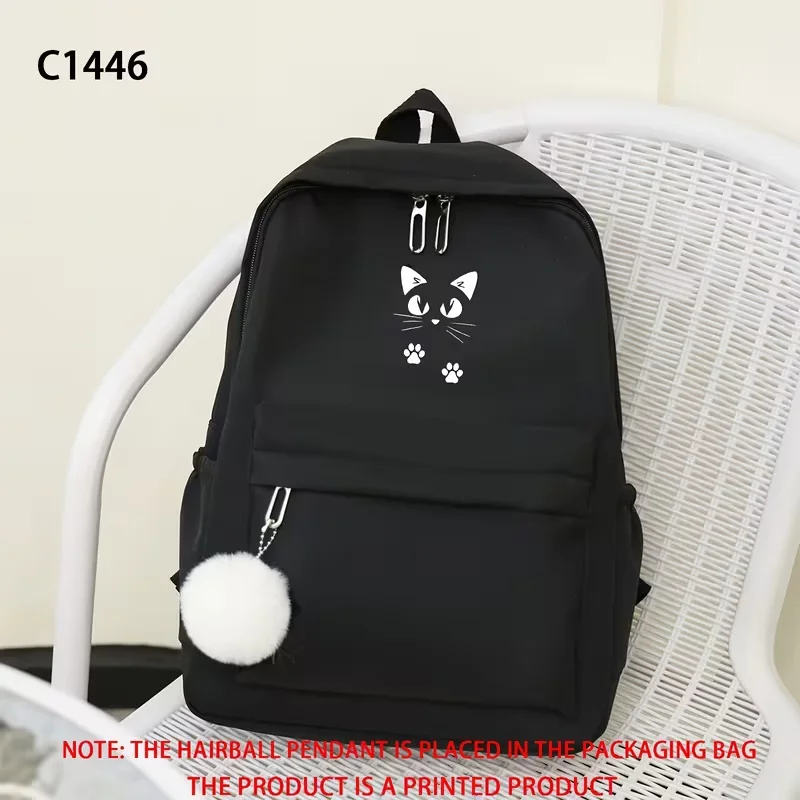 This large-capacity, casual, and versatile backpack is perfect for back-to-school season. It features a simple and cute cat prin