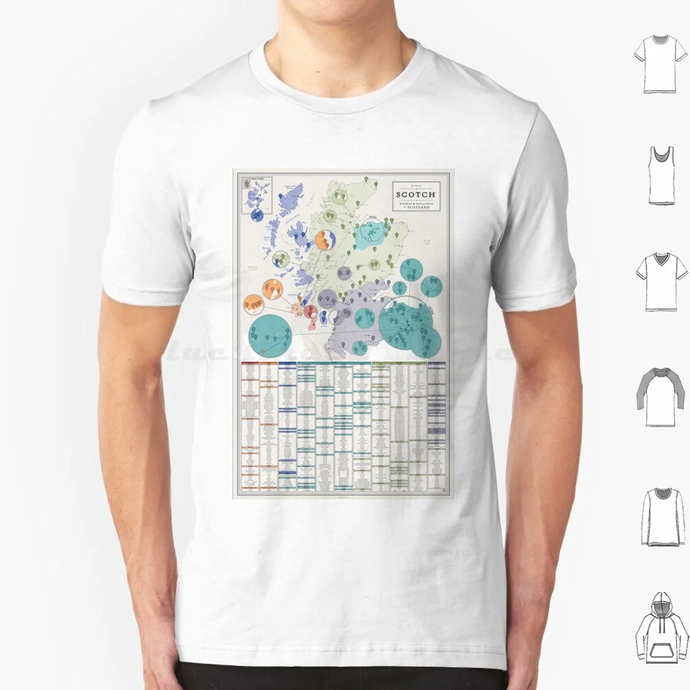 Camiseta con mapa de whiskies y destilarias de Escocia, camiseta fresca de algodón 6xl, mapa Speyside Lagavulin, gira de destilería, el mejor whisky