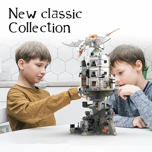 Miniso Harris Academy 마법의 성 유령 은행 성 대학 스트리트 뷰 모델 빌딩 블록 벽돌 선물 장난감, 1056 개  Best5