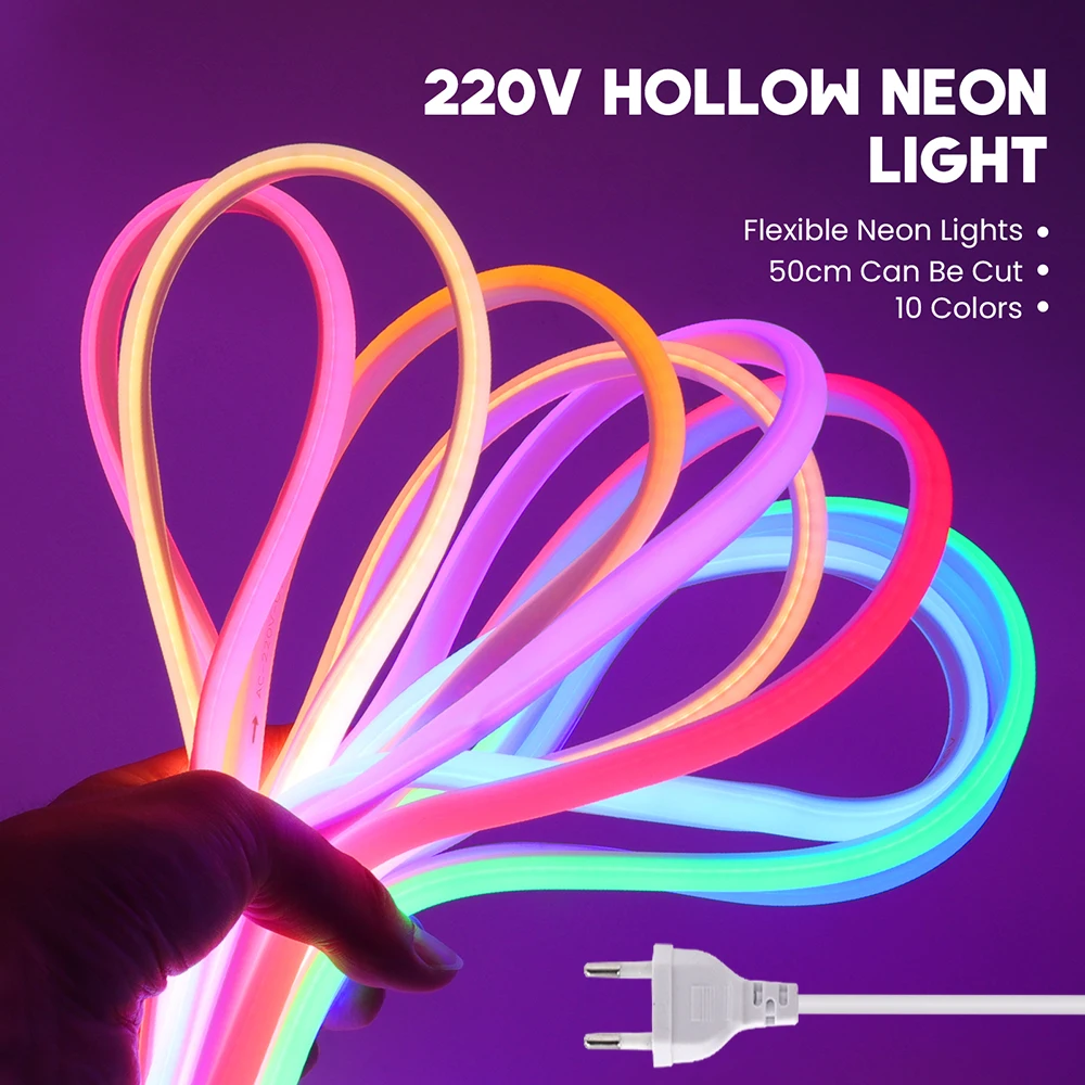 

220V 240V COB Neon LED Strip Light 1M 5M 10M 288LEDs/m EU Power Plug Warm White Red Blue Bright Flex lamp Waterproof Lighting