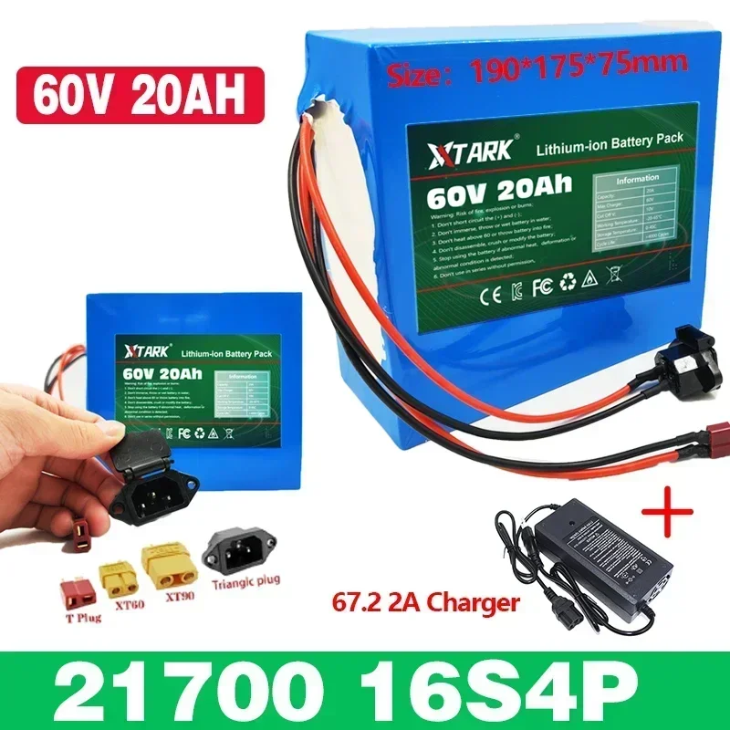 

New 60V 21700 20Ah Lithium Battery Pack 16S4P High Capacity Built-in BMS ,For Power tools, spare batteries etc