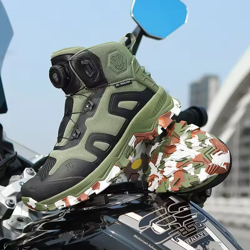 JG.WOLVES Men Four Seasons Breathable Motorcycle Riding Boots Anti-drop Ankle Shoes Road Racing Motorbike Knight Boots