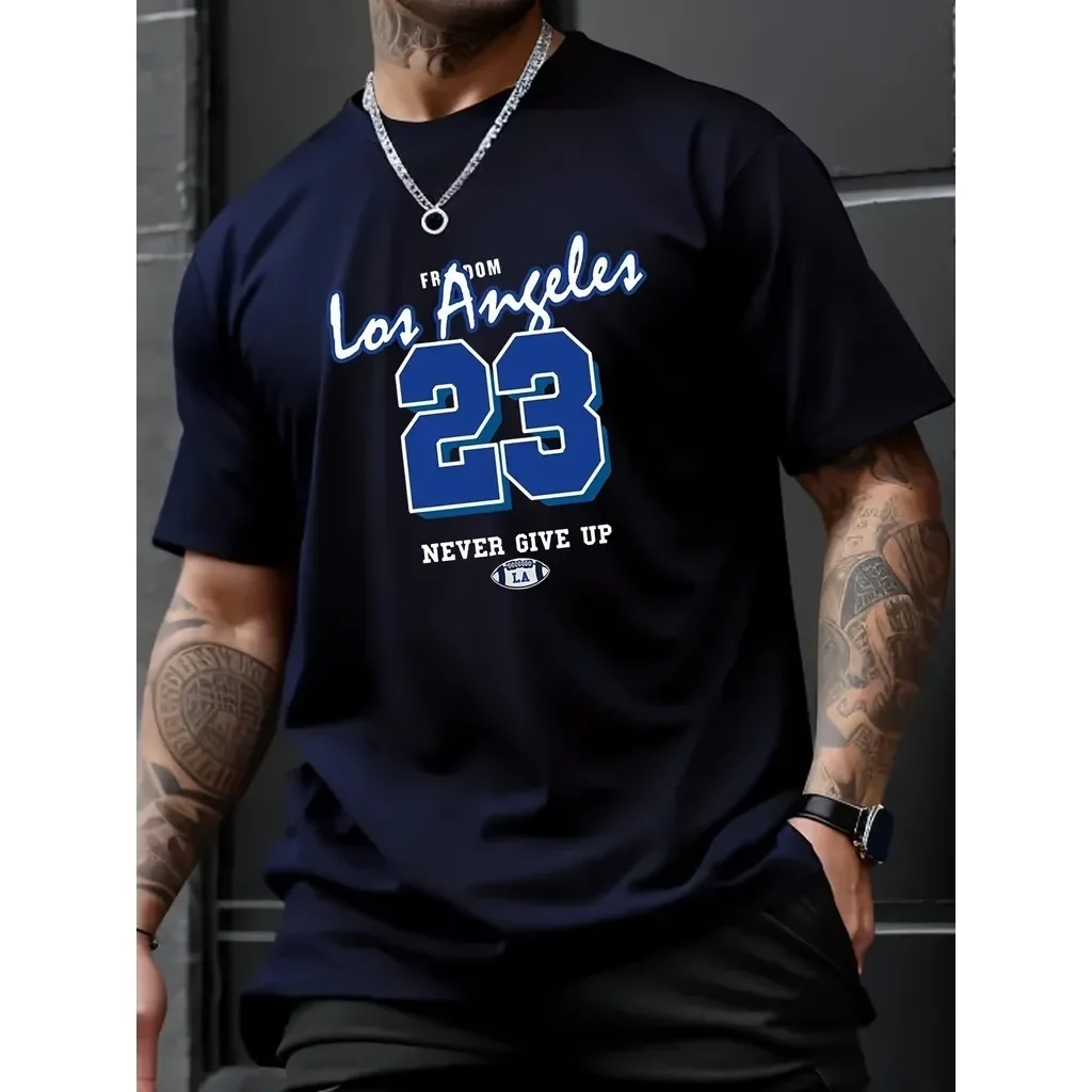 Camiseta de manga corta con estampado de Los Ángeles 23 para hombre, camisetas cómodas y elásticas de moda para verano, ropa informal de estilo diario