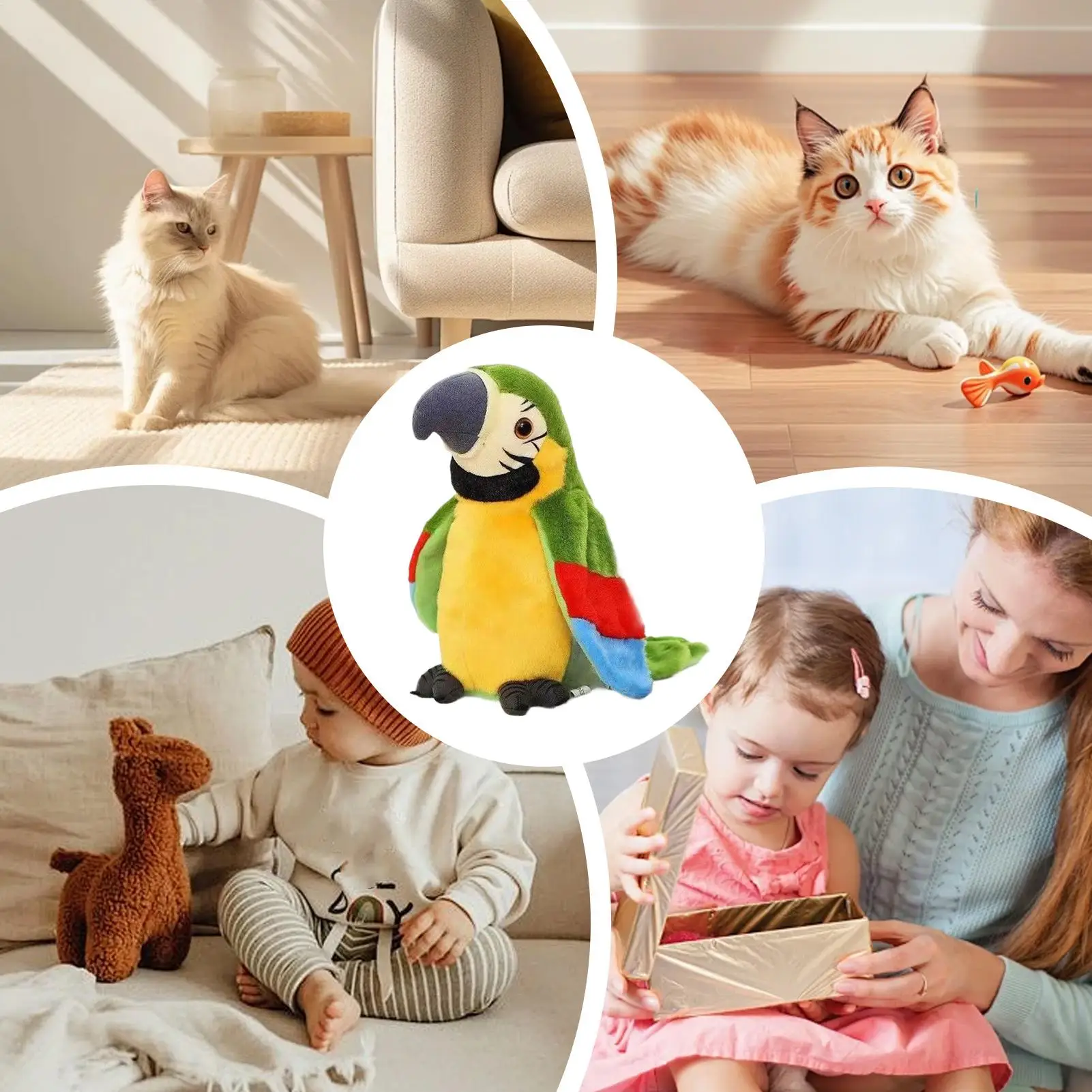 Pappagallo per uccelli giocattolo con ali battenti e musica animale di peluche realistico elettronico per bambini Animali domestici Scrivania da gioco per feste