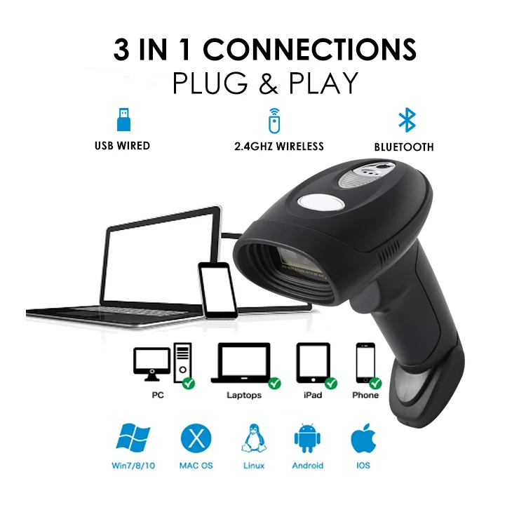 LONVILLShockproof and Drop-resistant 2000mAh Battery 1D 2D Wireless 2.4G Blue Tooth Wall Mounted Barcode Scanner