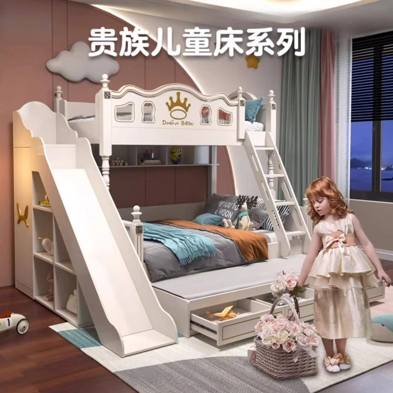 

multifunctional storage kids loft bed bedroom frames king size twin luxury Bunk 2 people beds With slide 3drawers full furniture