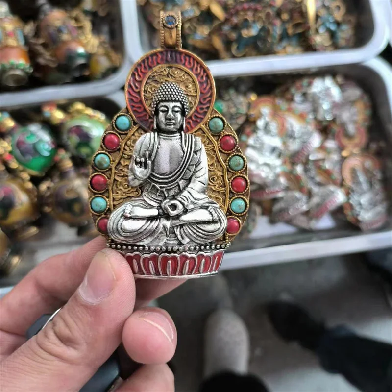 Little Fairy/ Old Tibetan Retro Nepalese Handmade Gold-Inlaid Buddha Pendant Personalized Men Women Fashion Patron Saint Amulet