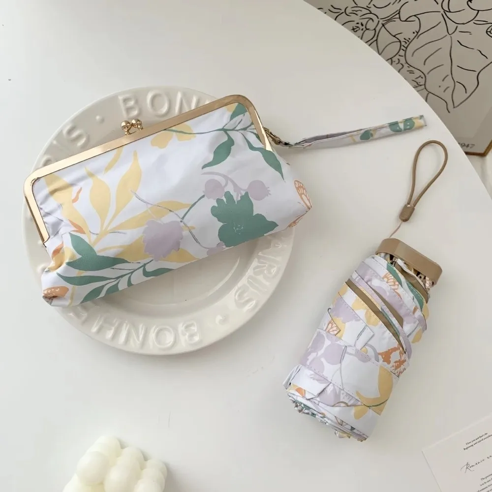 Folding Mini Sun Umbrella UV Protection Dual Use Pocket Capsule Parasol Floral Pattern 6 Ribs Design Pocket Rain Umbrella Summer