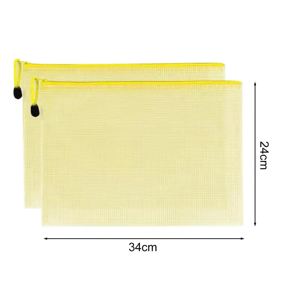 2Pcs Mesh Zipper Pouch Waterproof File Storage Bags with Handle Rope A4 A5 File Holder Mesh Pockets Storage Bags for School