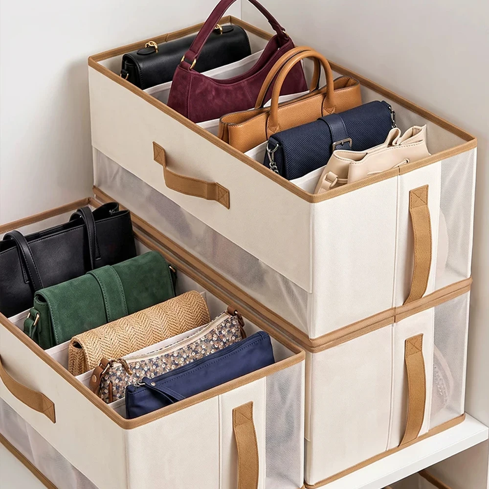 Closet Handbag Purse Organizer Foldable Clothes Handbag Storage Box with Handles Wardrobe Organizer Purse Bag Holder for Bedroom