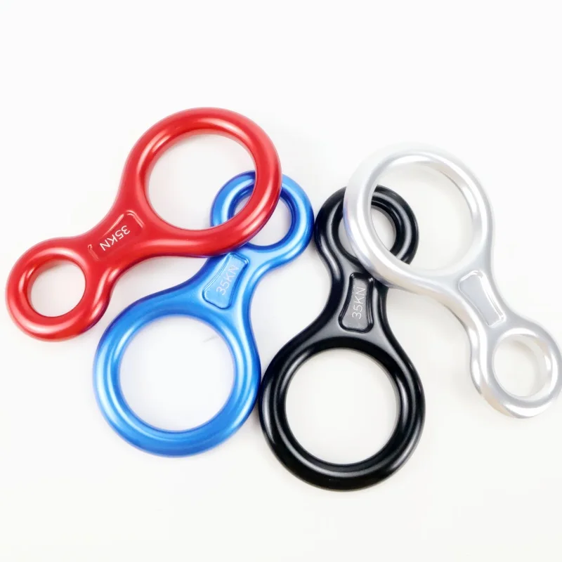 Descenso de escalada en roca, figura de 35KN, cuerda de 8 palabras, anillo de escalada, equipo de ocho anillos para descenso, equipo de dispositivo de escalada