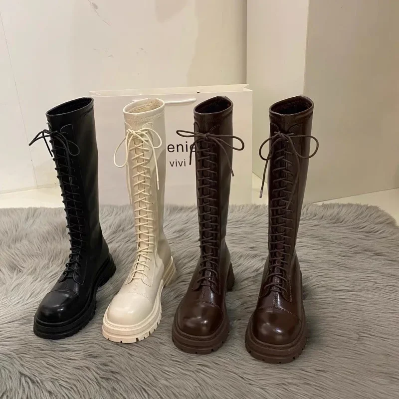 Z Knight Boots Women's New 2024 Spring Autumn High Boot Petite Long Boot Explosion Middle Boot Leather Boot Horse Riding Boot