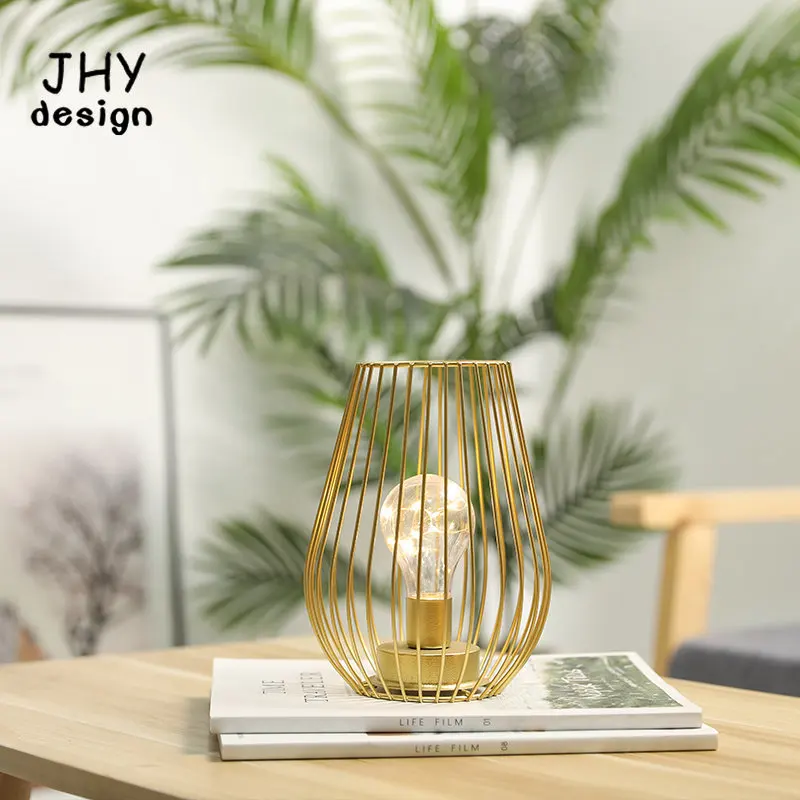 Gouden Kooi Tafellamp Batterij Lantaarns Draadloze Lamp Batterij-aangedreven Lamp voor Patio Tuin Bruiloftsfeesten Binnen Buiten