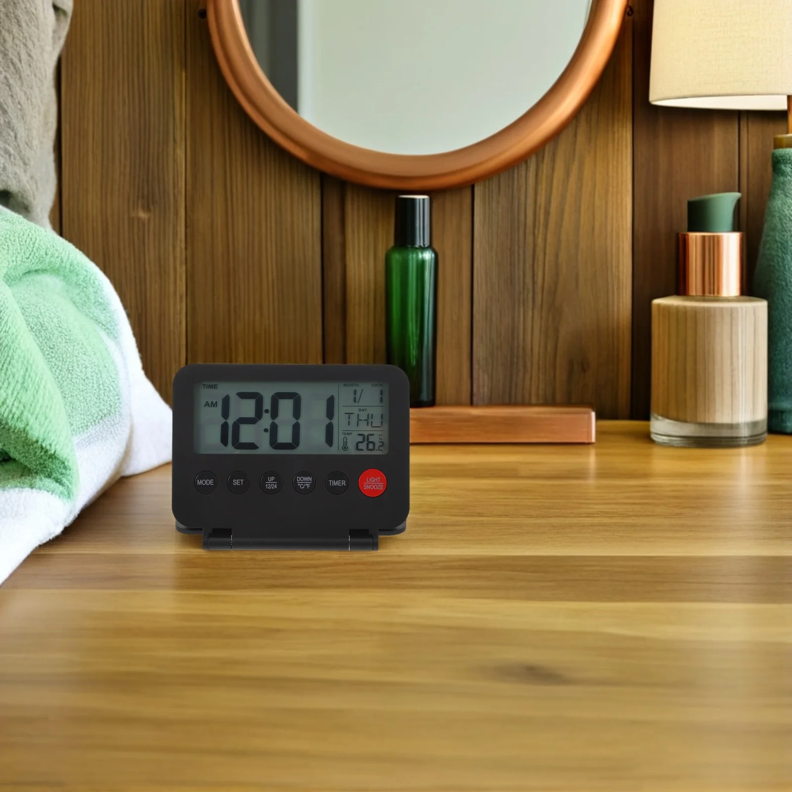 

Travel Alarm Clock Digital Slim Design Date Temperature Display Backlight Night Light For Bedroom Office Portable Bedside Table