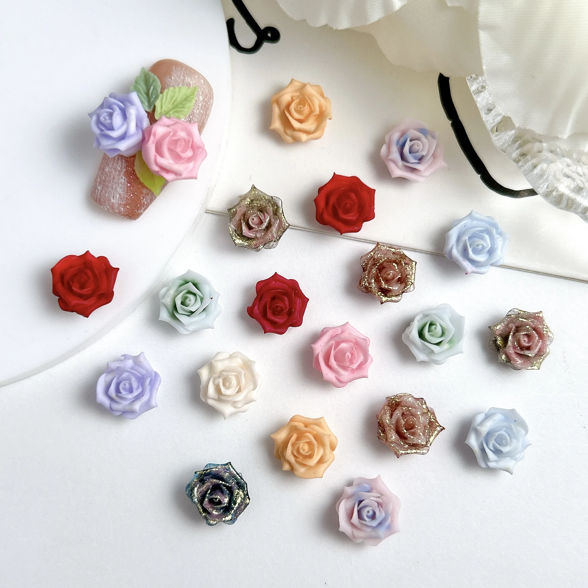 50Pcs Multiple Colors Camellia Nail Art Decorations 3D Minimalist Luminous Flowers Mixed Resin Nail Charms Accessories for DIY