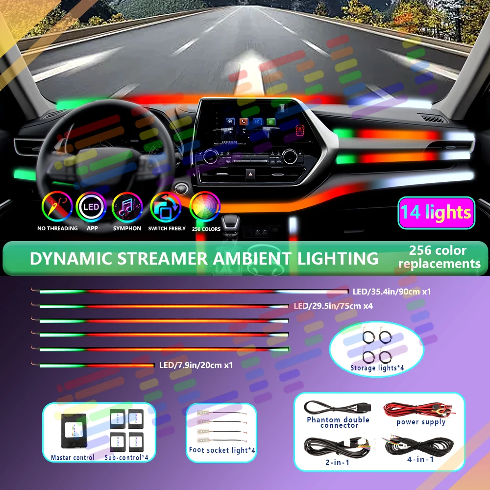 APPRGB Car environmental lights LED neon light cold light car interior trim strip atmosphere lights modified decorative lights