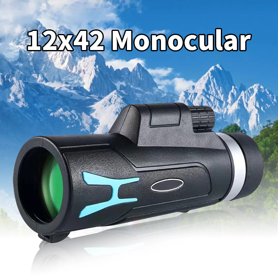 12X42 Monocular Telescope Wide Field Of View Portable FMC-Coated Optical Glass IPX4 Waterproof For Travel Hunting Hiking Concert