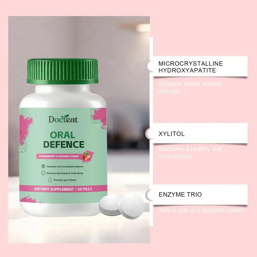 Docteat Strawberry Flavor for Oral Microbiome Balance with Hydroxyapatite Xylitol & Probiotic Complex and Daily Cleaning 60Pills - view 4