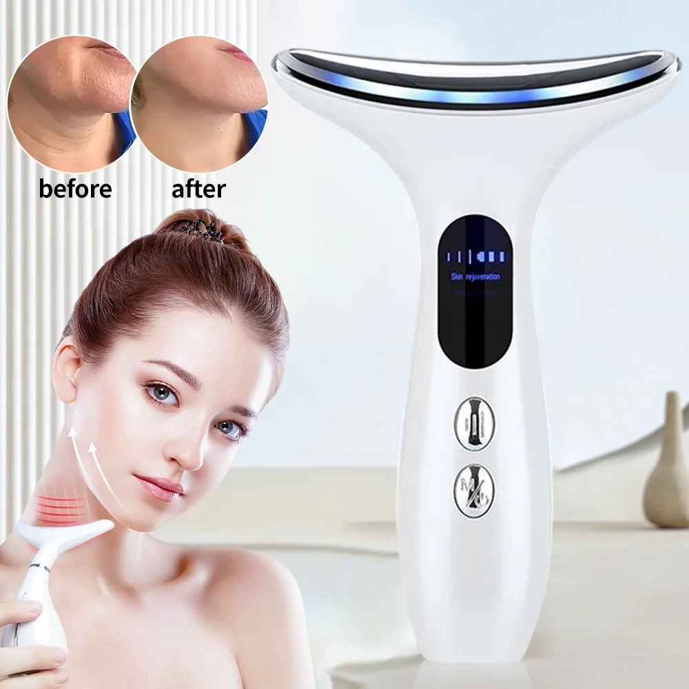 Nek Schoonheidsapparaat 3 Kleuren Led Foton Machine Face Lifting Verstevigende Nek Rimpel Verwijderen Whitening Gezichtsverzorging Massager