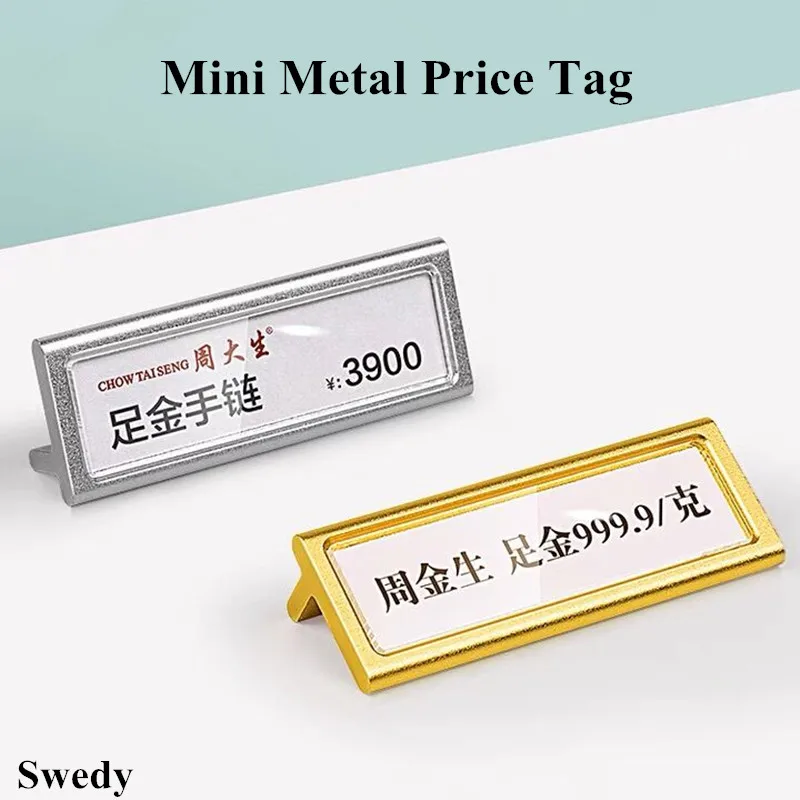 20x60mm Black Gold Silver Metal Sign Label Holder Display Stand Table Number Name Card Holder Small Price Label Paper Tags