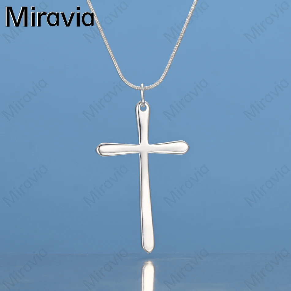 

Miravia 925 Sterling Silver Glossy Large Cross Pendant Necklace Women'S Unique Gift Versatile Banquet Jewelry