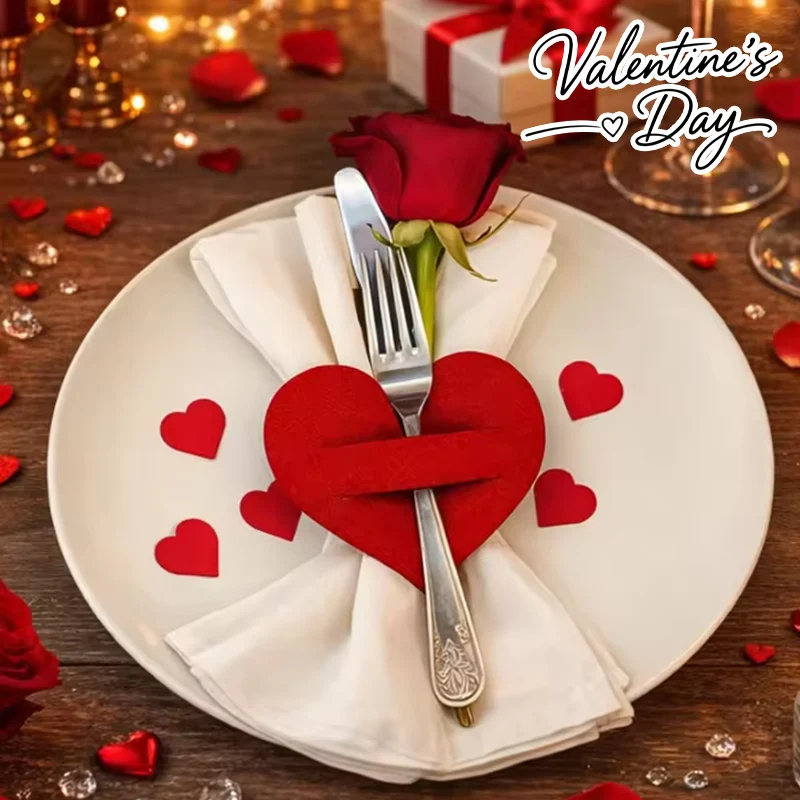 

Набор из 10/20/40 шт. фетровых подставок для столовых приборов и сервировочных салфеток в форме сердца, красные, для празднования Дня святого Валентина и свадебных мероприятий