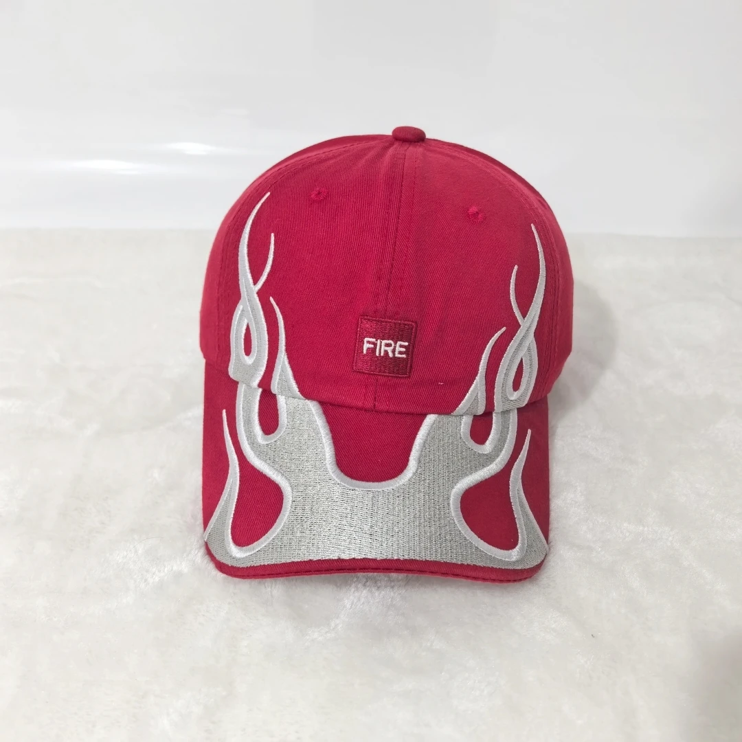 Amerikanische Retro Y2K Baseballkappe mit Flammen-Stickerei, Verstellbare Feuer-Muster Baumwoll-Dad-Mütze, Streetwear Hip-Hop-Hut für Männer und Frauen – Detail 11