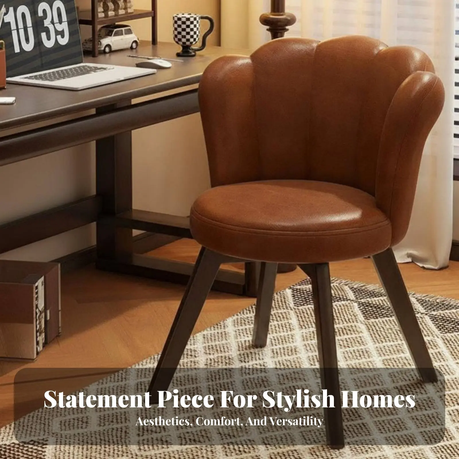 

Стул для туалетного столика с фигурной спинкой в ретро-стиле, поворотное сиденье, элегантный дизайн, эргономичная поддержка для женщин, девушек, для спальни