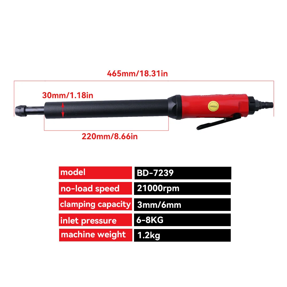 Pneumatic Extended Straight Engraving Grinder 3Mm/6Mm Collet Grinder Air-Powered Polishing Machine Bd-7239