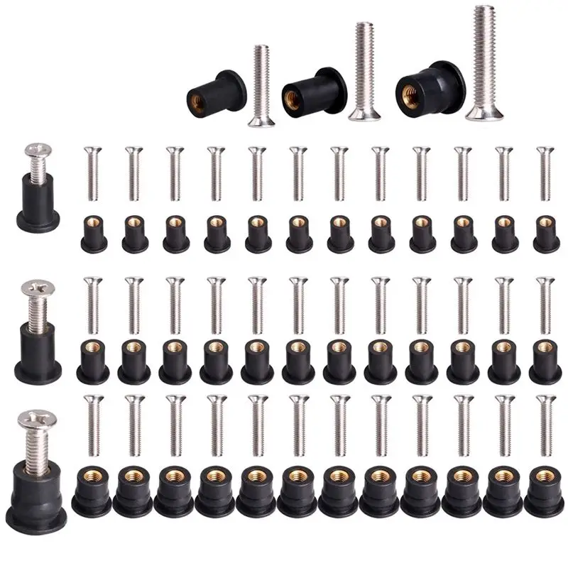 MALL 36 Pairs /M5/M6 Neoprene Well Nuts with Stainless Steel Screw Rubber Well Nuts Kayak Brass Copper Bolts Well Nut Kit