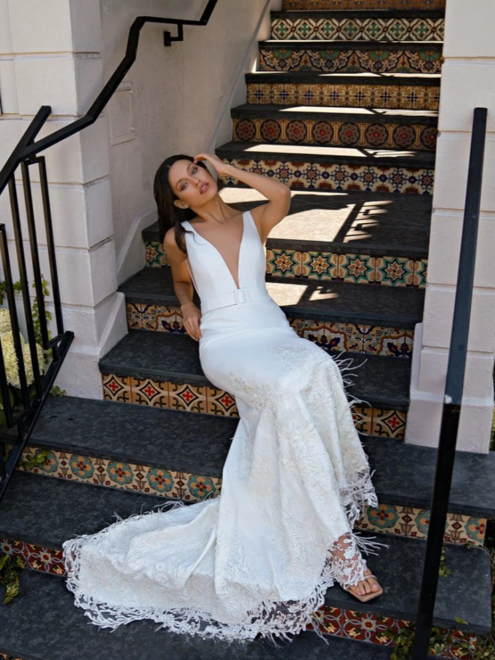 Vestido De novia con escote en V profundo y espalda descubierta, bata De novia con apliques clásicos, elegante vestido De novia largo recto De satén