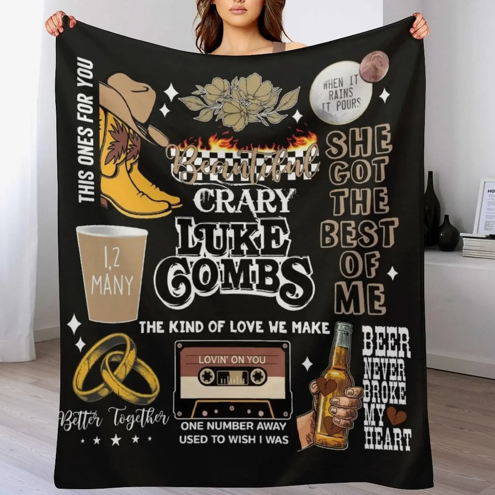 

Luke Combs Vintage texas music rodeo Throw Blanket Fuzzy Plush Throw Blanket for Sofa Chair