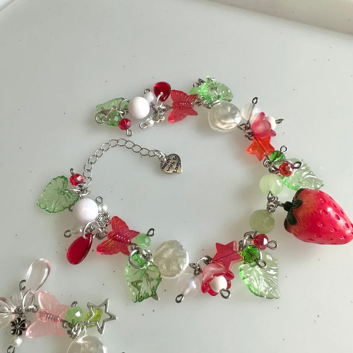 Handmade freshly picked strawberry pearl y2k beaded bracelet, gift for her