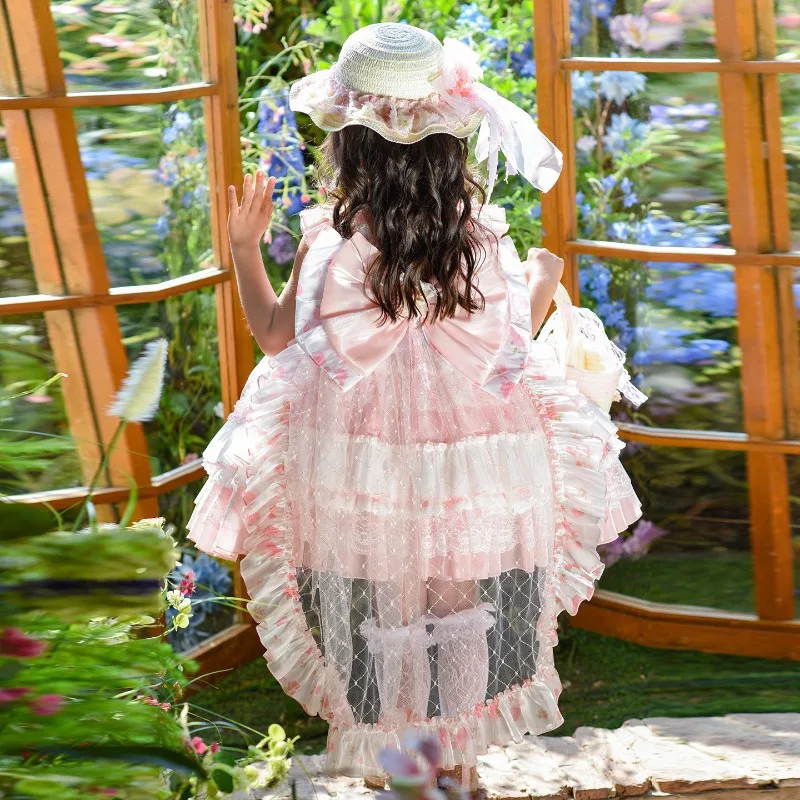 Girls Lolita Princess Dress Summer New Flower Girls Fairy Suspender Skirt Children Sweet Cute Birthday Wedding Dress