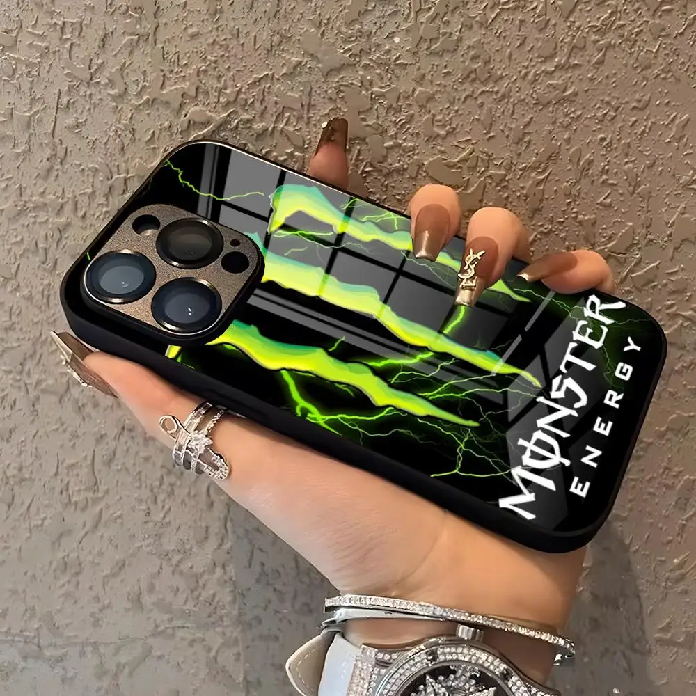 H-Hardcore E-Energy M-Monster Phone Case For IPhone 16 15 14 Pro 13 12 11 Mini XR Max 6 8 7 Plus SE 2022 Glass Design Cove