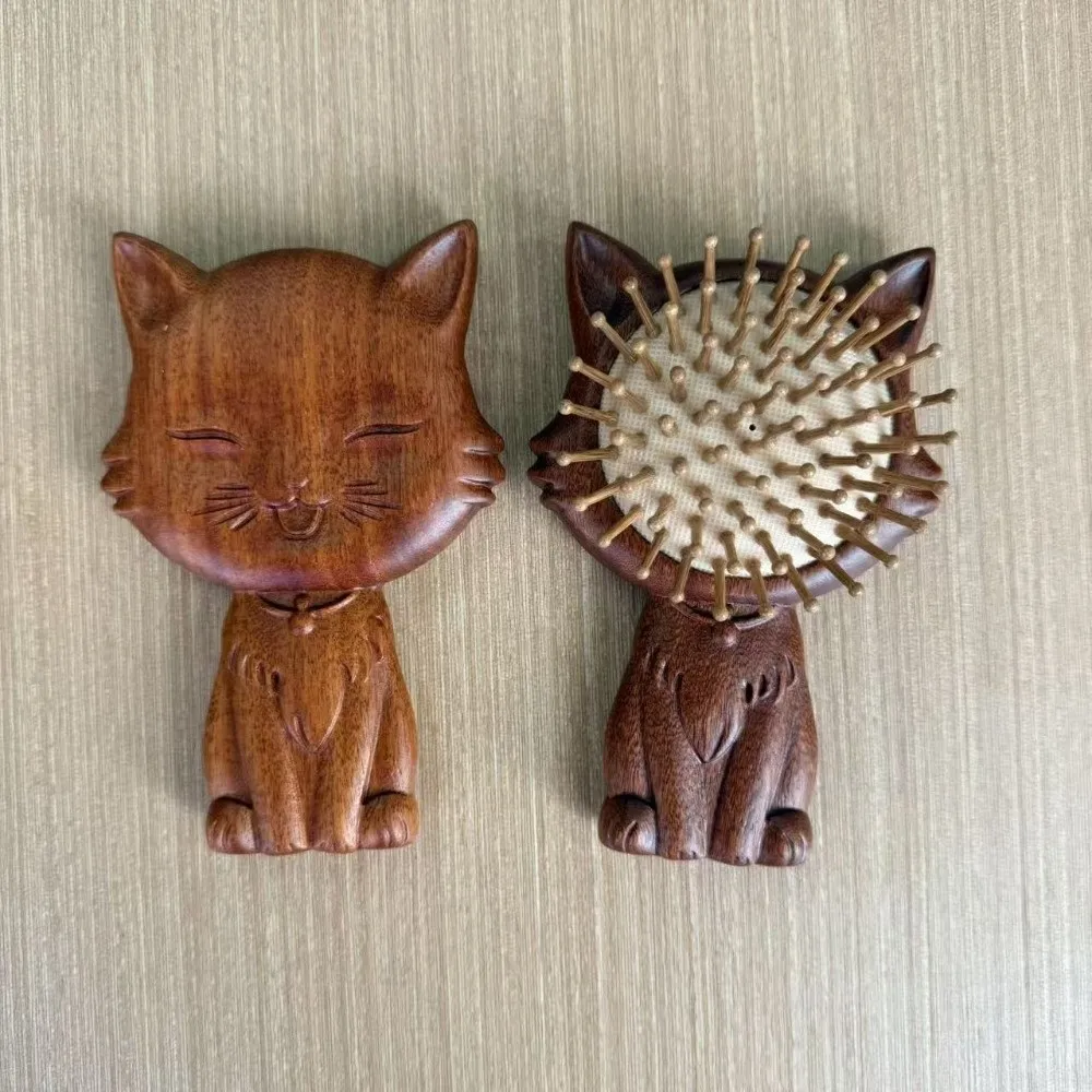 Exquisite Scalp Meridians Relaxation Sandalwood Comb Round Teeth Hand Carved Air Cushion Comb Natural Wooden Hairbrush for Women