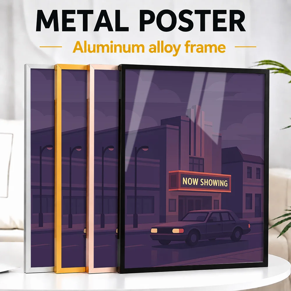 Night At The Movie Framed Metal Print Customized Photo Minimalist Scene Style Wall Art For Game Room Thoughtful Cinephile Gift